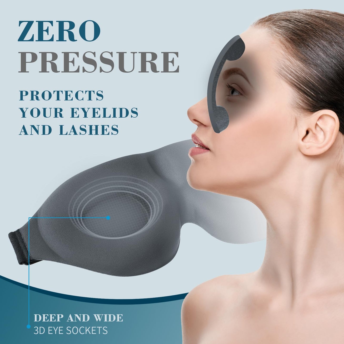 ZGGCD Sleep Mask for Side Sleeper, Light Blocking Sleeping Eye Mask for Women Men, 3D Contoured Cup Night Blindfold, Luxury Eye Cover Eyeshade with Adjustable Strap for Travel, Nap, Grey