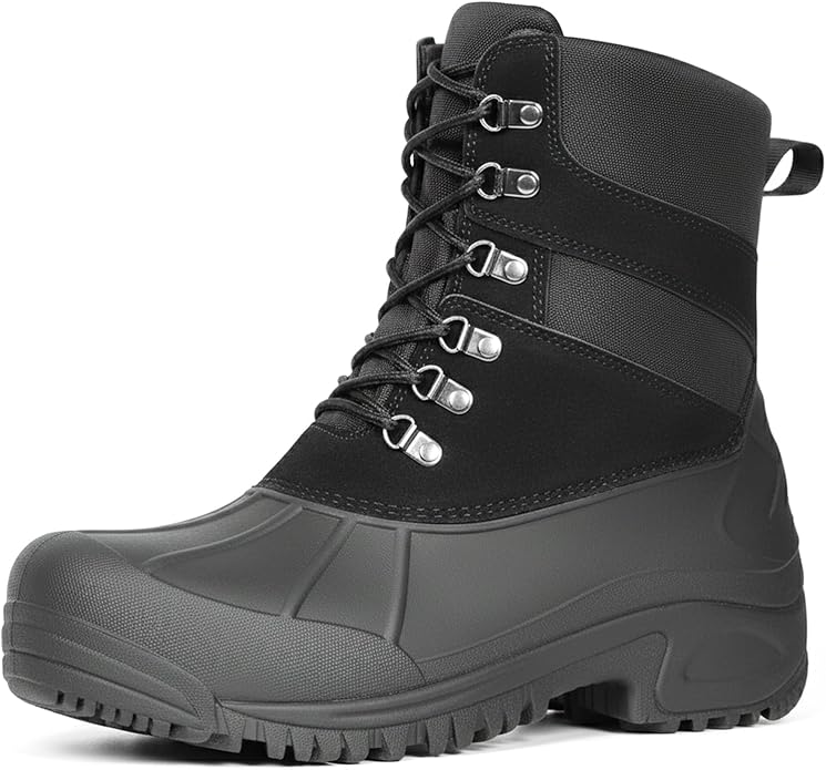 Furuian Winter Steel Toe Boots for Men Waterproof Safety Work Boots for Men Insulated Winter Snow Boot Mens Non Slip Hikin...