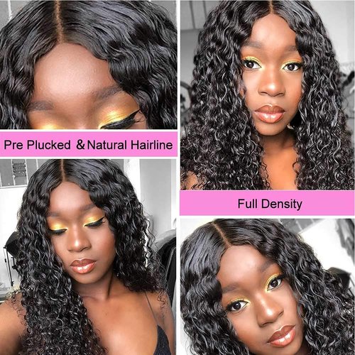 Metamuclia Water Wave 4X4 Lace Frontal Human Hair Wigs, 180% Density, Wet and Wavy Curly, Glueless, 18 Inch