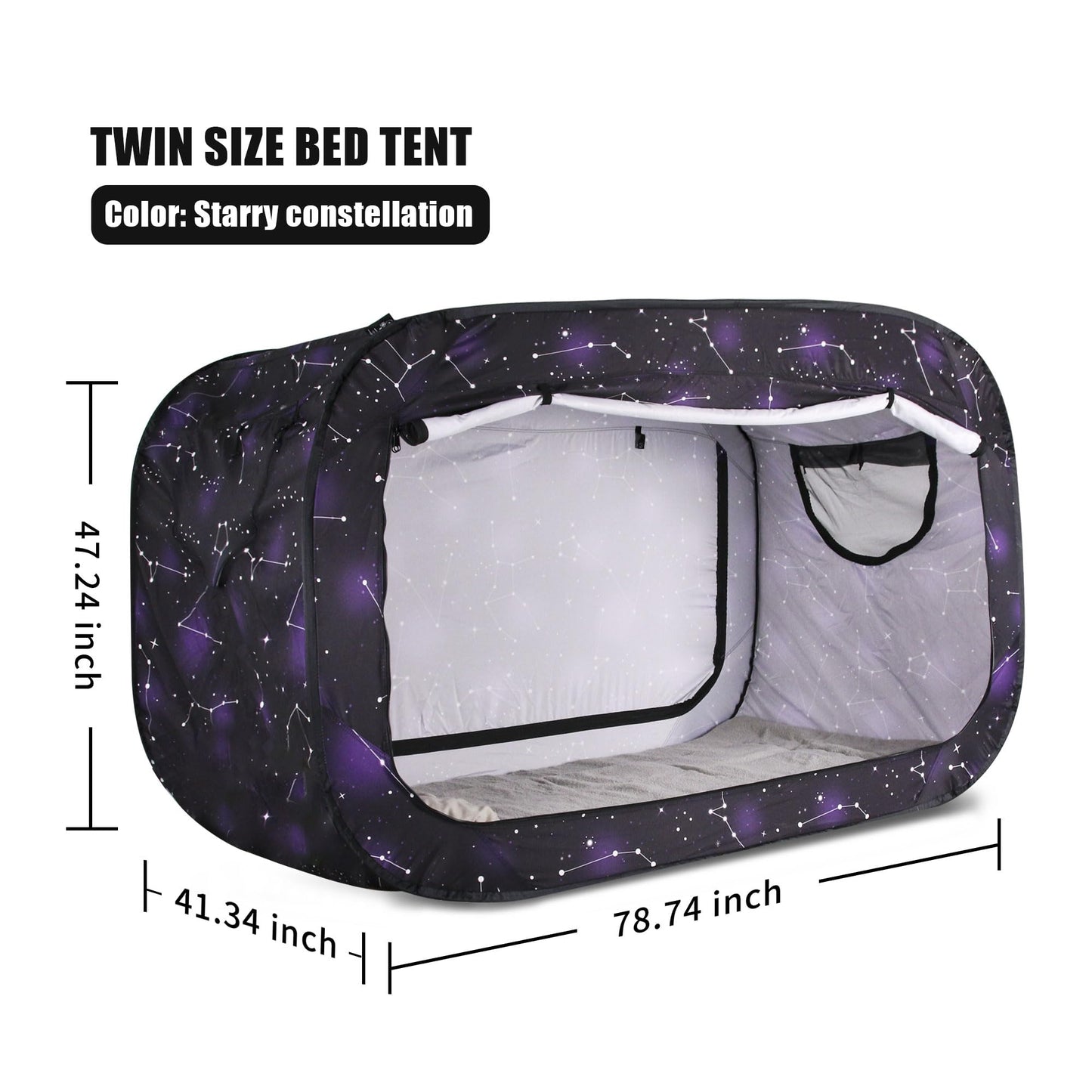 ANC POP Bed Tent Twin Bed Canopy Portable Dream Tent for Kids and Adult Indoor Sleeping Tents with 2 Doors Breathable Private Space Tents, Starry Constellation