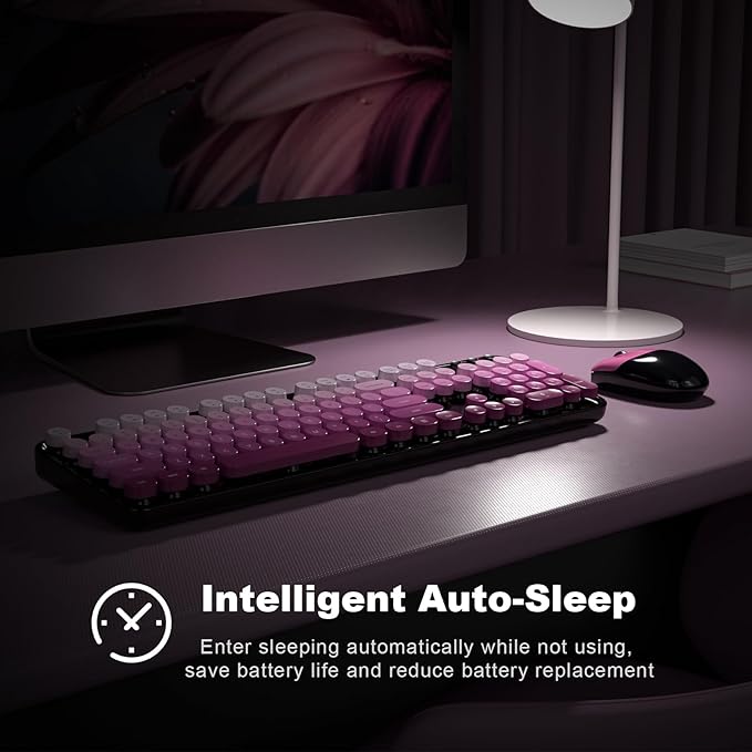 Wireless Keyboard Mouse Combo, Typewriter Full Size Keyboard with Number Pad and 2 in 1 USB Connected Mouse for Windows 7/8/10, Laptop, Desktop, PC, Computer (Black & Pink)