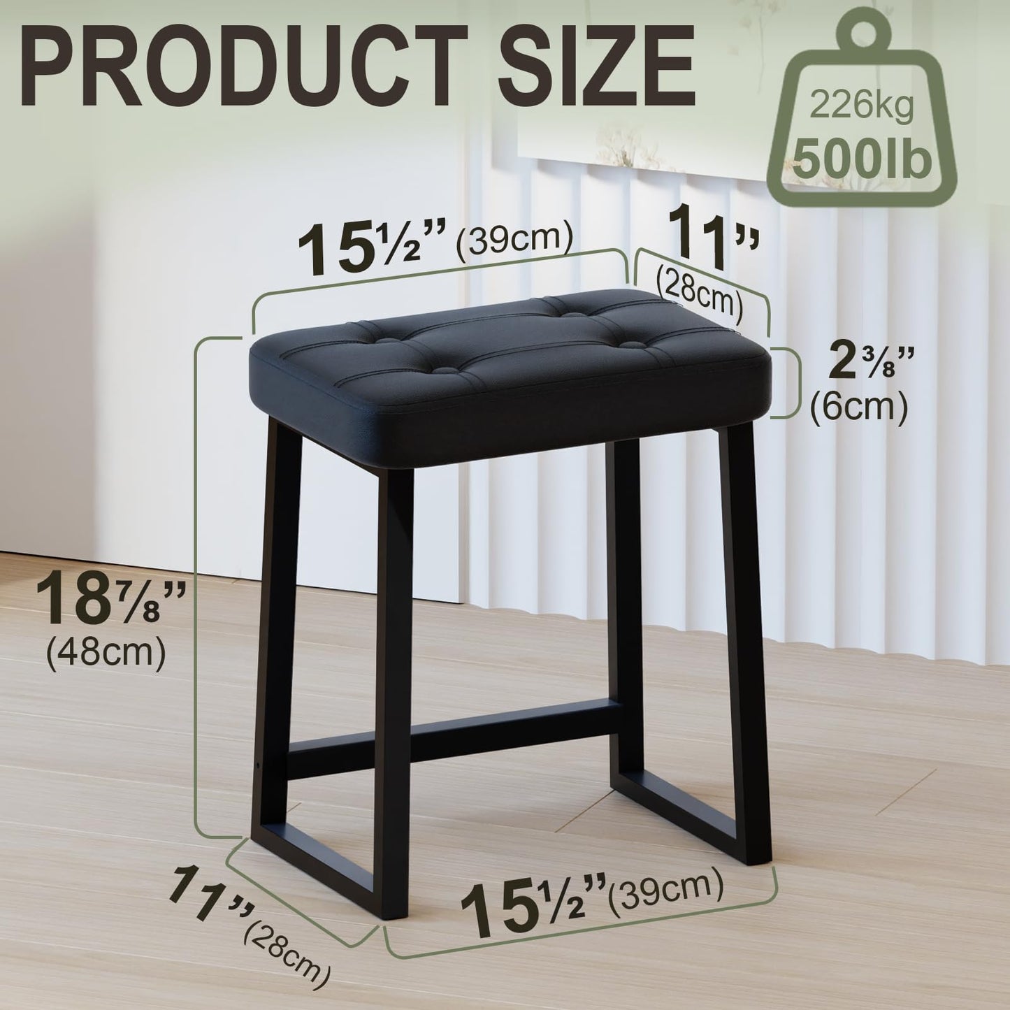 iTsst Vanity Stool Chair, Makeup Stool for Vanity,Small Ottoman Footrest for Living Room, Bathroom, Bedroom, Entryway, Offices，Leather &Metal Legs with Anti-Slip Feet, Black