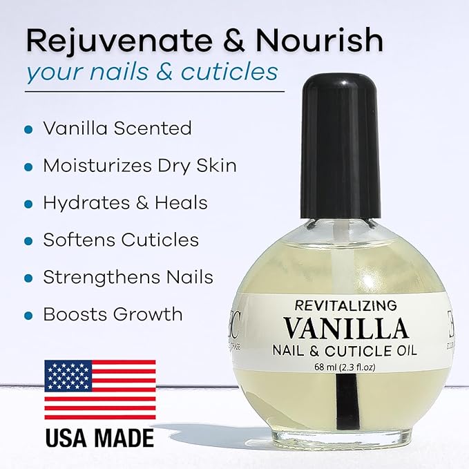 Ellie Chase Moisturizing Cuticle & Nail Care Oil 2.3 Fl Oz - Vanilla Scented – Infused with Jojoba Oil, Aloe, Vitamin E – Nail & Cuticle Hydration, Repair, Moisturizer, Strengthener, Growth