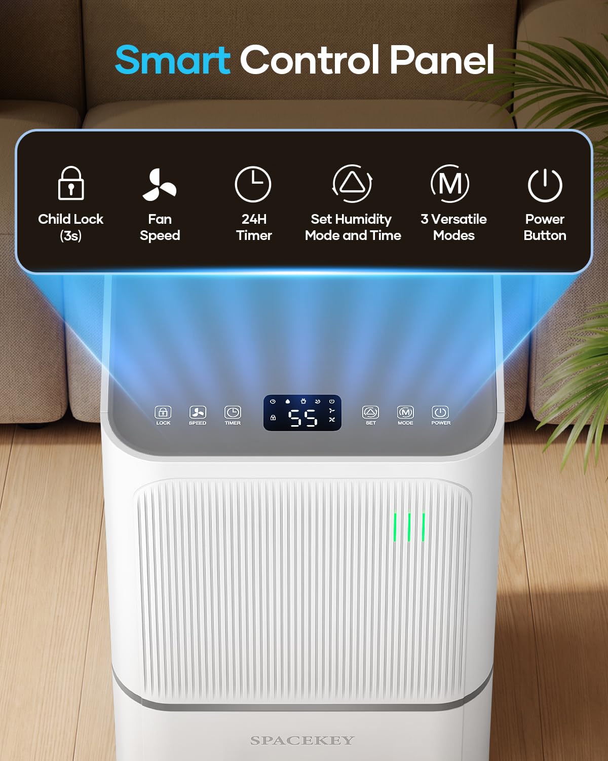 34 Pints Dehumidifier for Basement with Drain Hose Up to 2500 Sq.Ft, Compressor Dehumidifiers for Home, Bedroom, Bathroom, Large Room, 3 Modes, Intelligent Humidistat, Auto Shut-off, 24H Timer, White