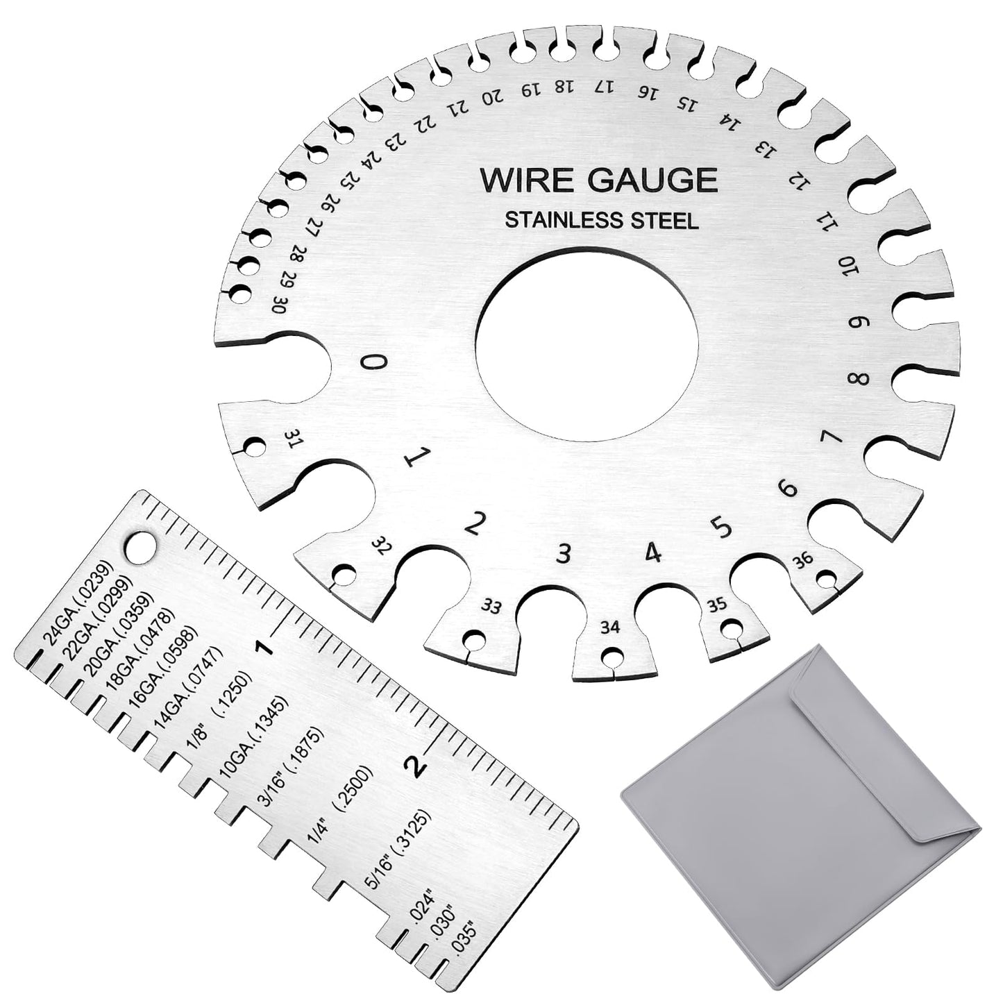 2 Pcs Stainless Steel Thickness Gauges Wire Gauge Measuring Tool, Metal Sheets Welding Tool Round Wire Cable Sheet Thickness Gage and Wire Thickness Gauge