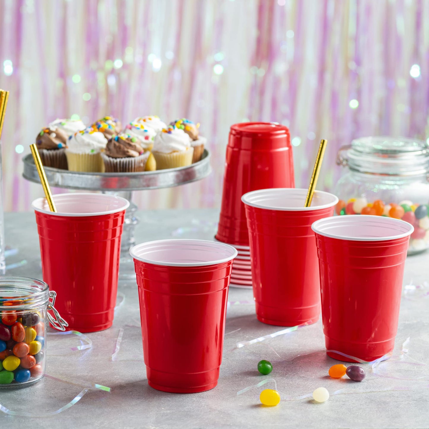 GUSTO [18 oz. - 50 Count] Disposable Plastic Red Cups, Party Drinking Cups for Events and Everyday Use