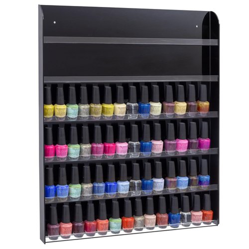 MyGift Black Premium Acrylic Wall Mounted Salon Nail Polish Rack, 6 Tier Display Shelf Storage Organizer - Holds up to 102 Nail Polish Bottles