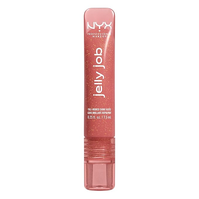 NYX PROFESSIONAL MAKEUP Jelly Job Lip Gloss, Lip Tint Gloss with Full-Bodied, Smoothing, and Hyper-Glossy Shine - Honey, It's Jelly (Nude Pearl Shimmer)