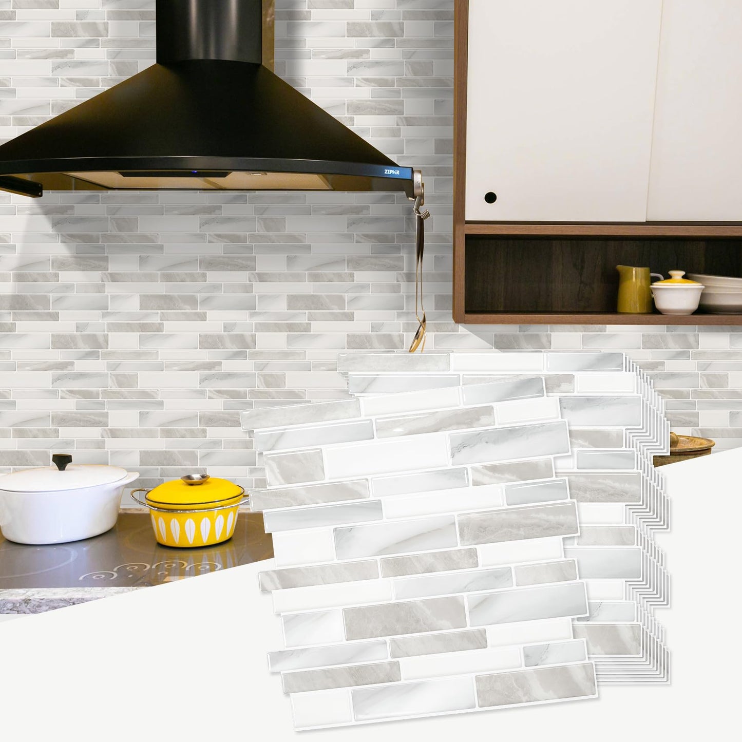 STICKGOO Thicker Design Peel and Stick Tile Backsplash, 12”×12” Stick on Backsplash for Kitchen, Self Adhesive Tile Stickers for Kitchen Backsplash and Bathroom(10 Sheets, Glossy Beige Gray)