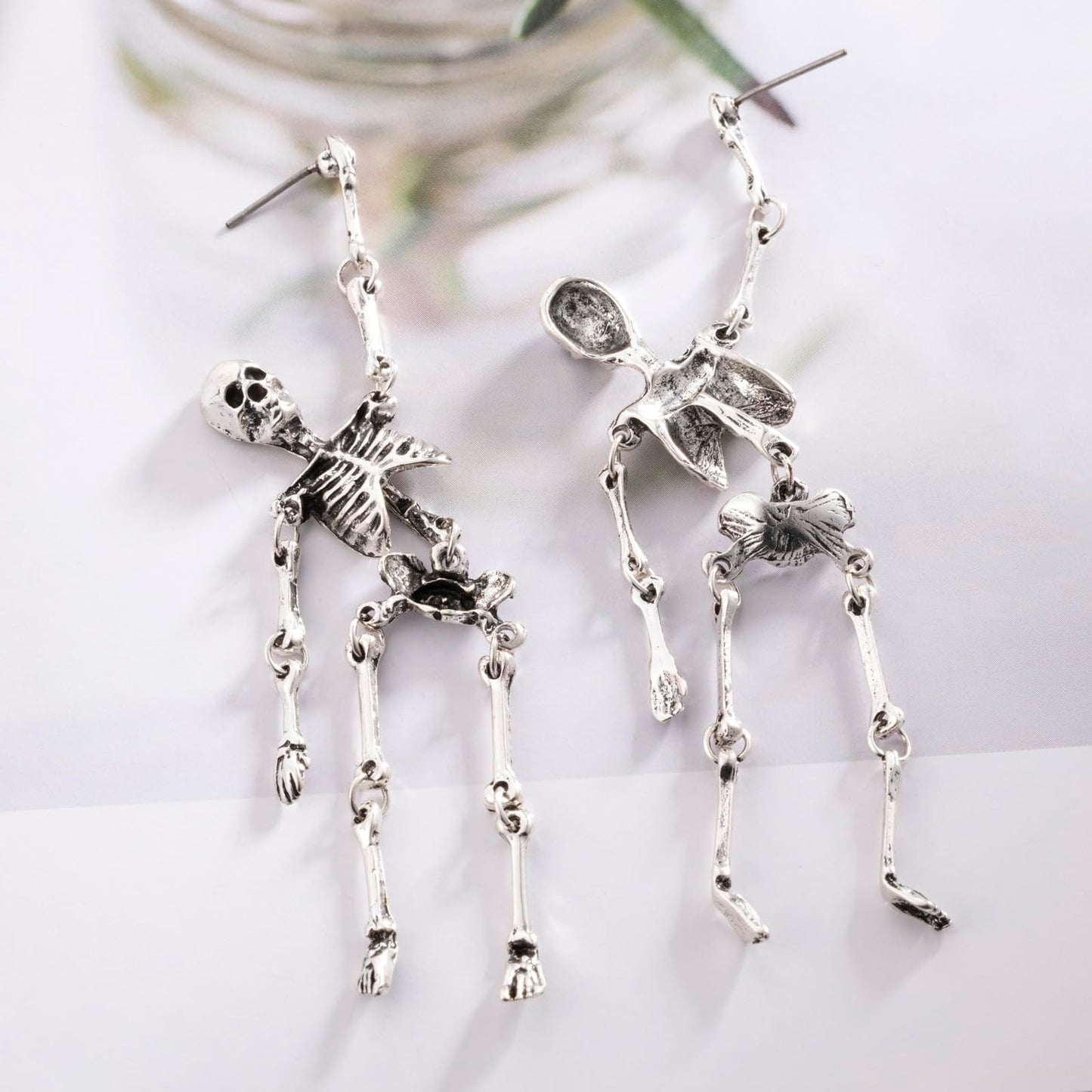 HAISWET Skeleton Skull Earrings Halloween Jewelry Antiqued Silver Color
