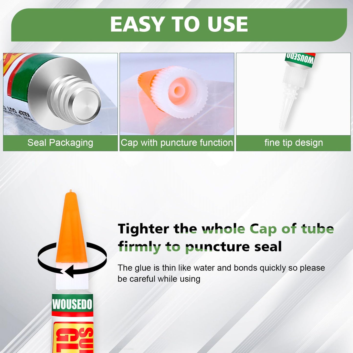 WOUSEDO 12 X 3g Super Glue Clear, Strong Adhesive,Super Glue Fast Drying Cyanoacrylate Glue for Wood,Rubber,Leather, Plastic, Metal, Rhinestone Jewelry, DIY Crafts and More