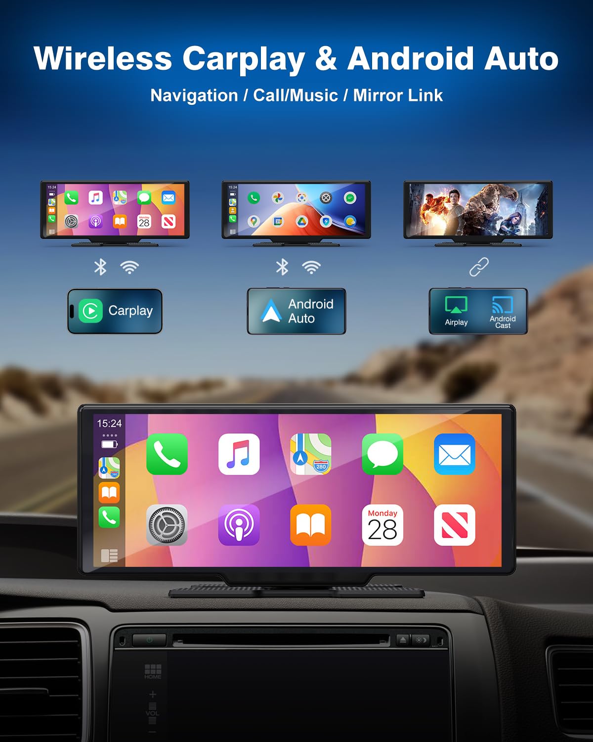 Car Play Screen With 4K Dash Cam 10.26 Inch Compatible With Apple Carplay/Android Auto, Carplay Screen For Car 1080P Backup Came