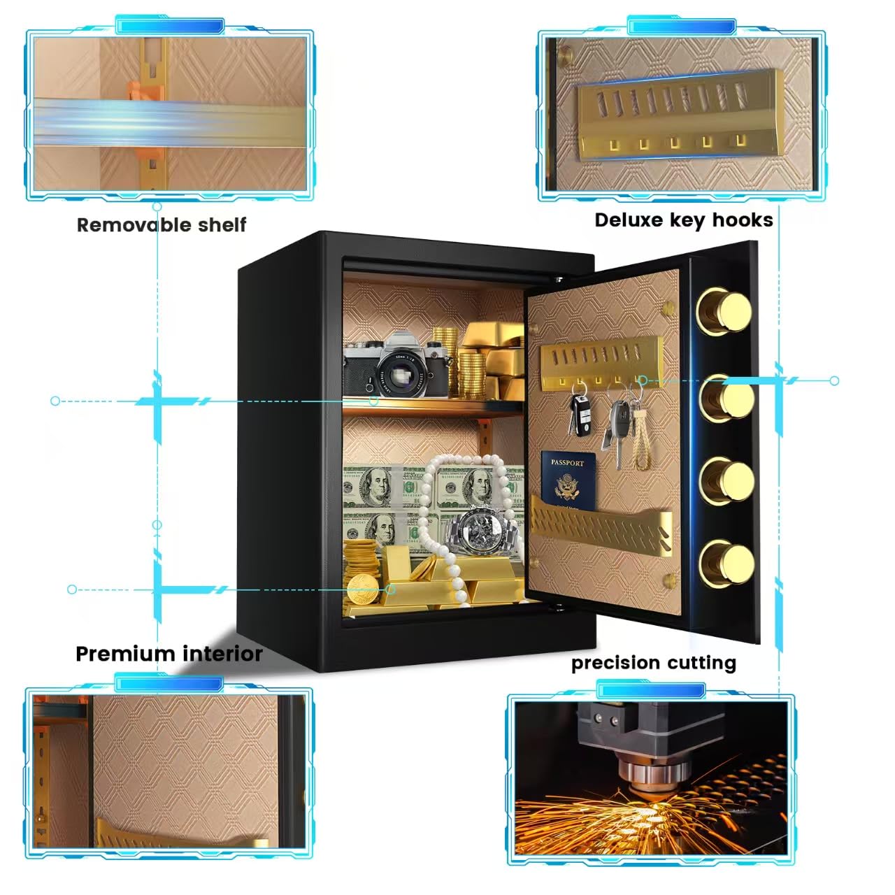 Karbeen 2.0 Cub Ft Safe Box, Steel Security Safe and Lock Box with Backlit Touch Screen Keypad, Dual Alarm System, Mute Function and LED Light for Home Office