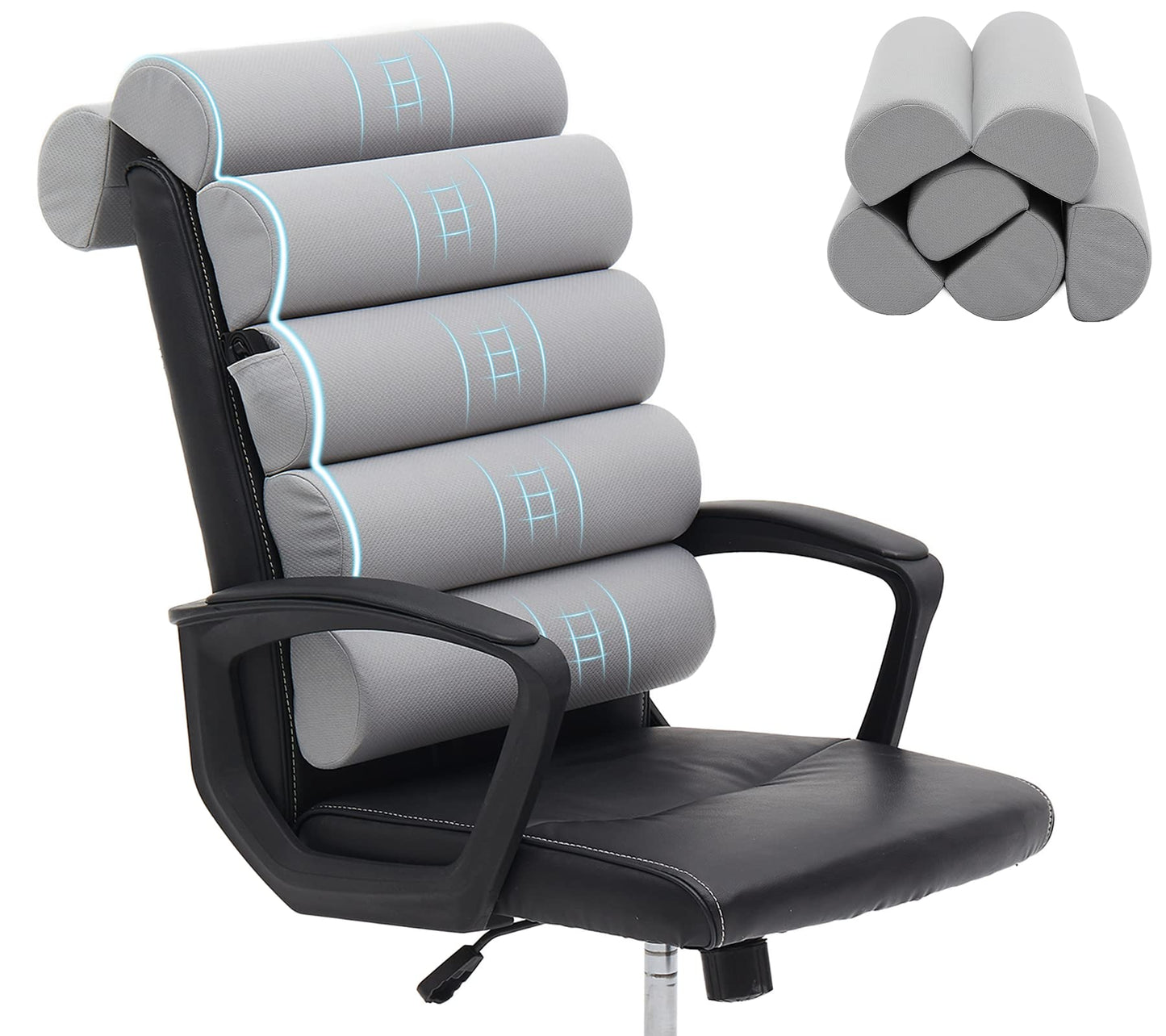 Ergonomic Lumbar Support Pillow for High Back Office Chair - Adjustable 6 Semicircular Back Cushion with Breathable Mesh Cover,Spine Support for Desk/Gaming Chairs, Neck/Upper/Lower Back Pain Relief