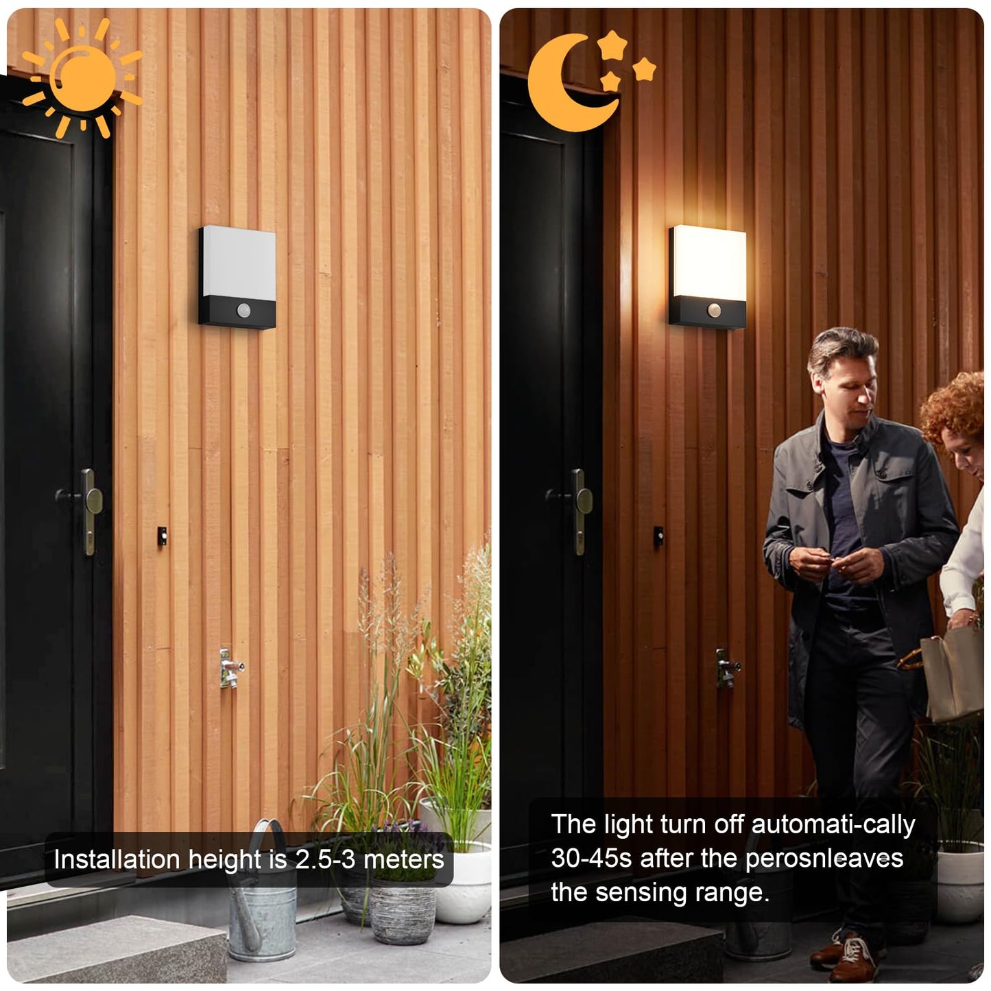 Aoceley 2-Pack Modern Outdoor Led Wall Light with Motion Sensor,24W 3000K Wall Porch & Patio Lighting,IP65 Waterproof Hardwired Exterior Aluminum Wall Lamp for House Yard Hallway Garden Garage(Black)