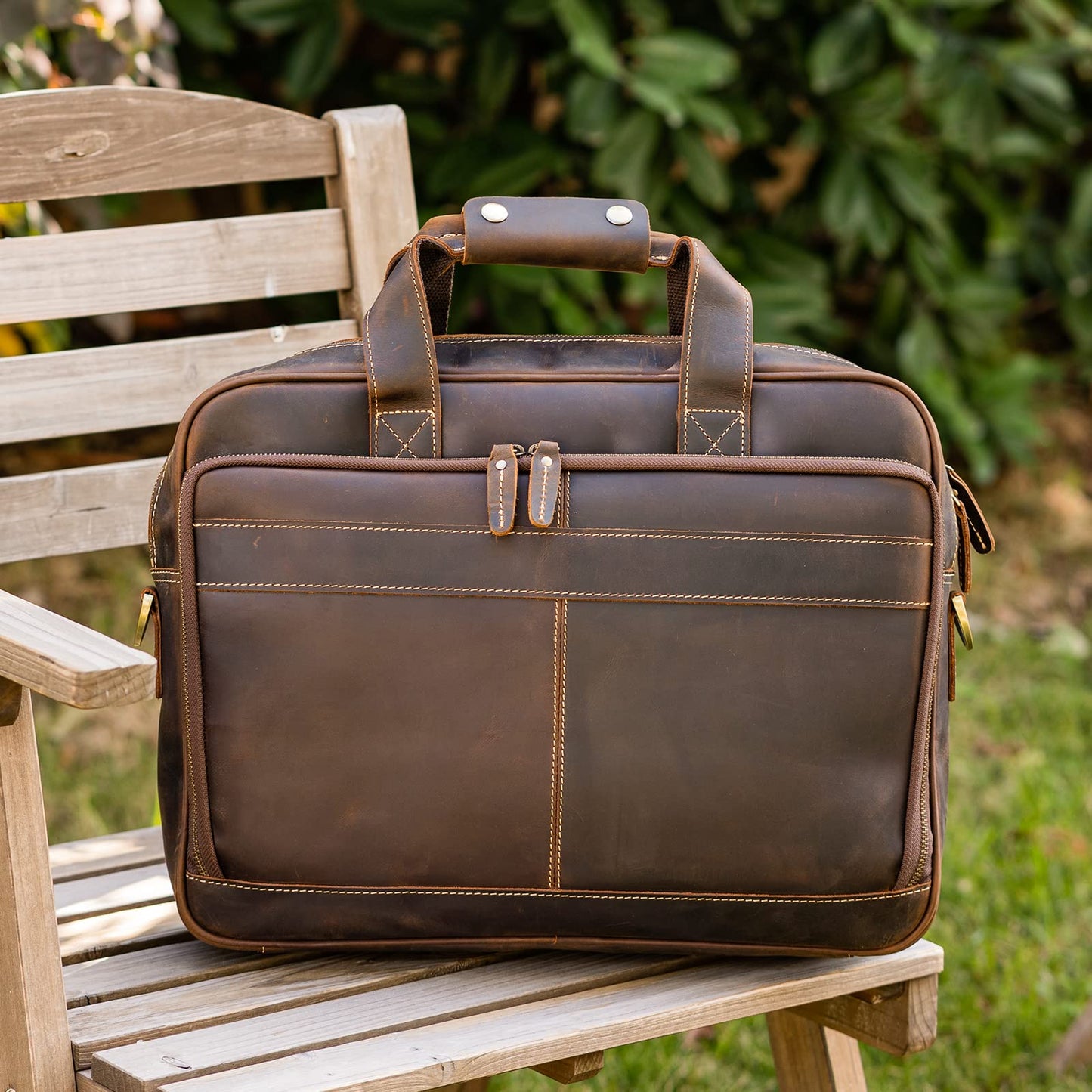 Polare Full Grain Leather 16.5'' Laptop Bag Briefcase for Men Business Messenger Work Bag Fits 15.6'' Laptop (Dark Brown)