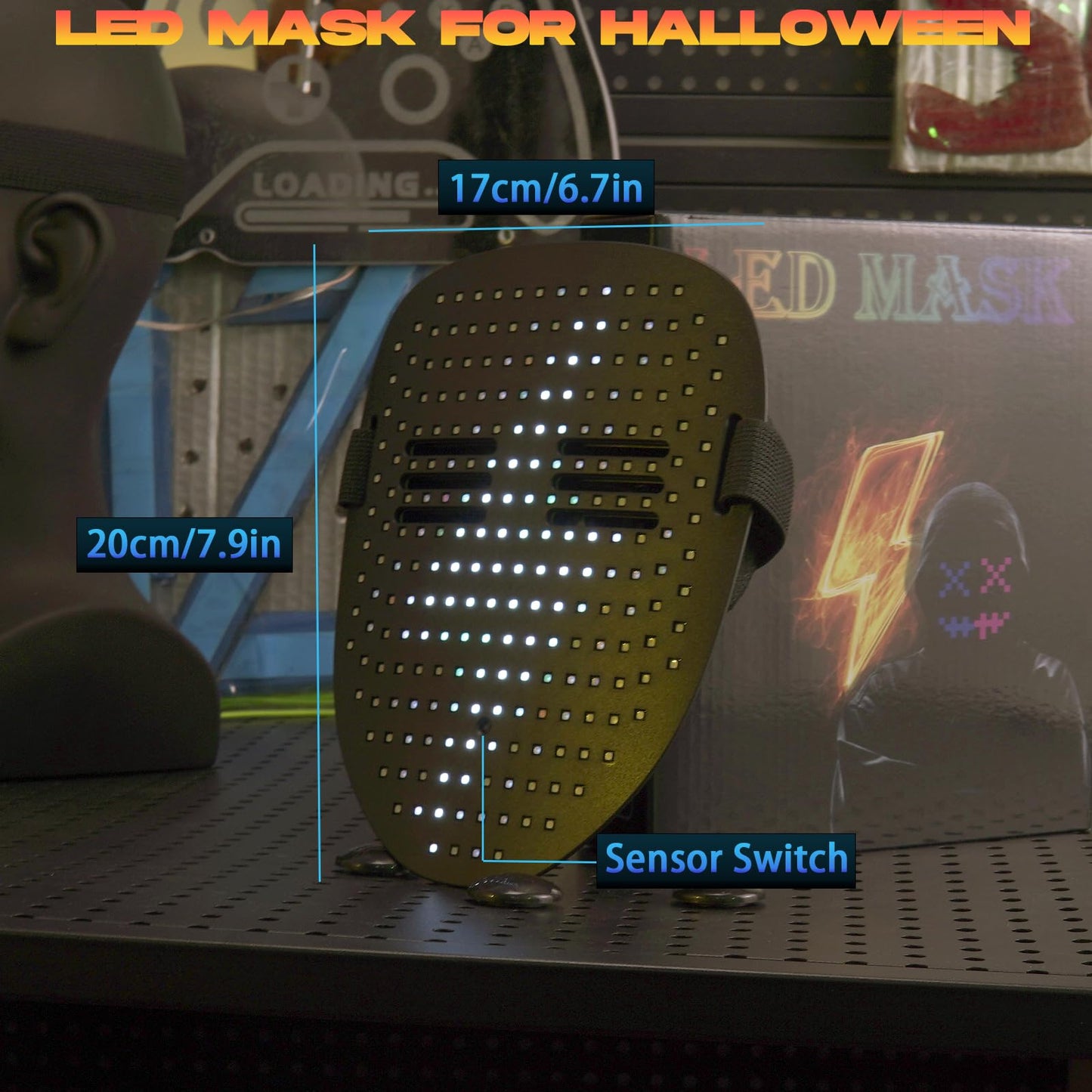 Foggizo LED Mask Halloween, LED Mask for Kids, 50 Face Options, Great Gift for Boys Girls, Toy for Halloween Christmas Party