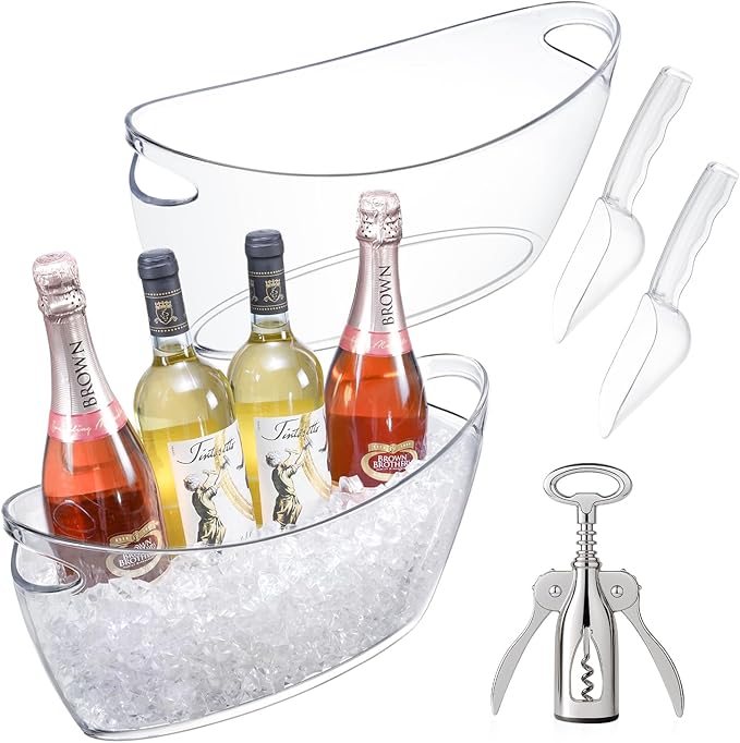Cenjeery Ice Bucket for Parties, 2PCS Clear Acrylic Drink Buckets with Scoop & Metal Wine Bottle Opener, 5.5L Large Champa...