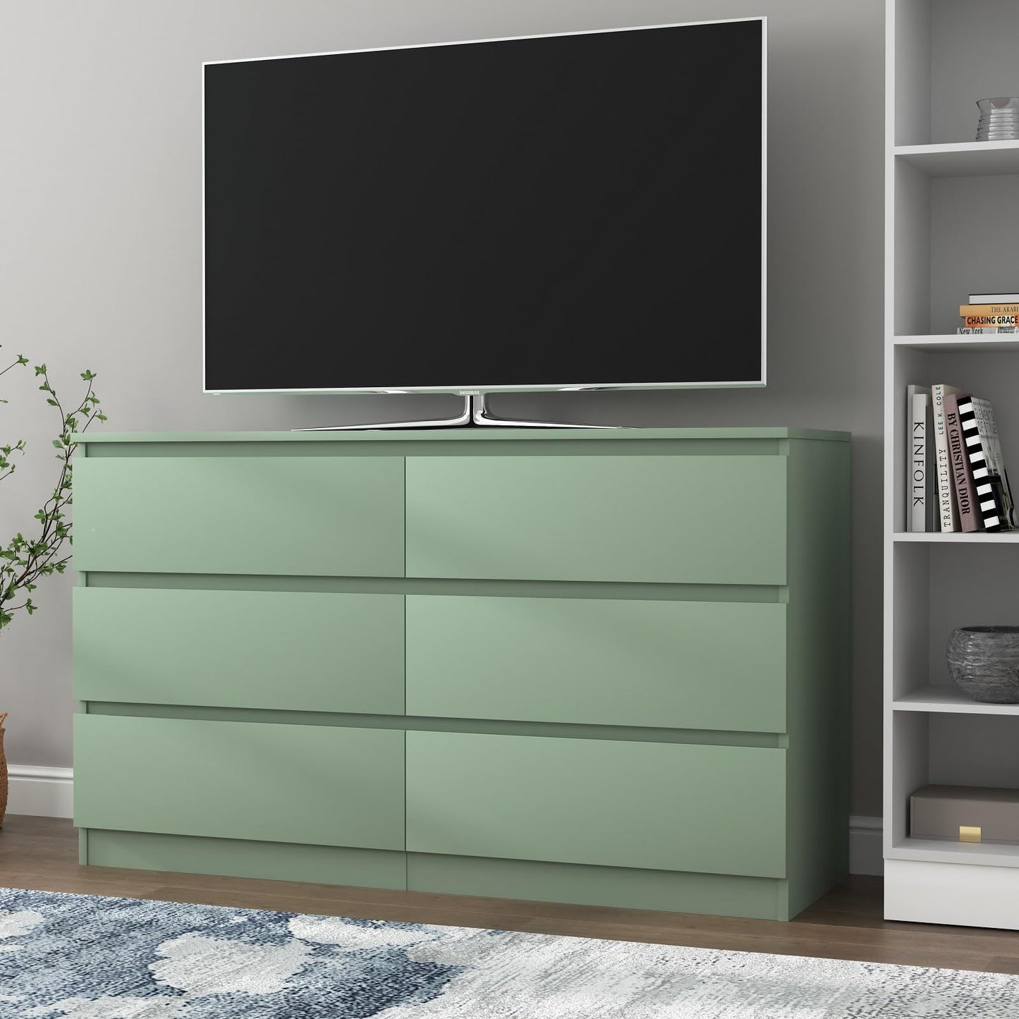 CIPACHO Green Dresser for Bedroom, Modern Large 6 Drawer Dresser with Deep Drawer,Wide Storage Chest of Drawers,TV Stand for Living Room