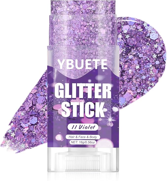 YBUETE Violet Face and Body Glitter Stick for Sparkling Makeup, Hair Glitter Accessories for Women, Highlighting Stick for...