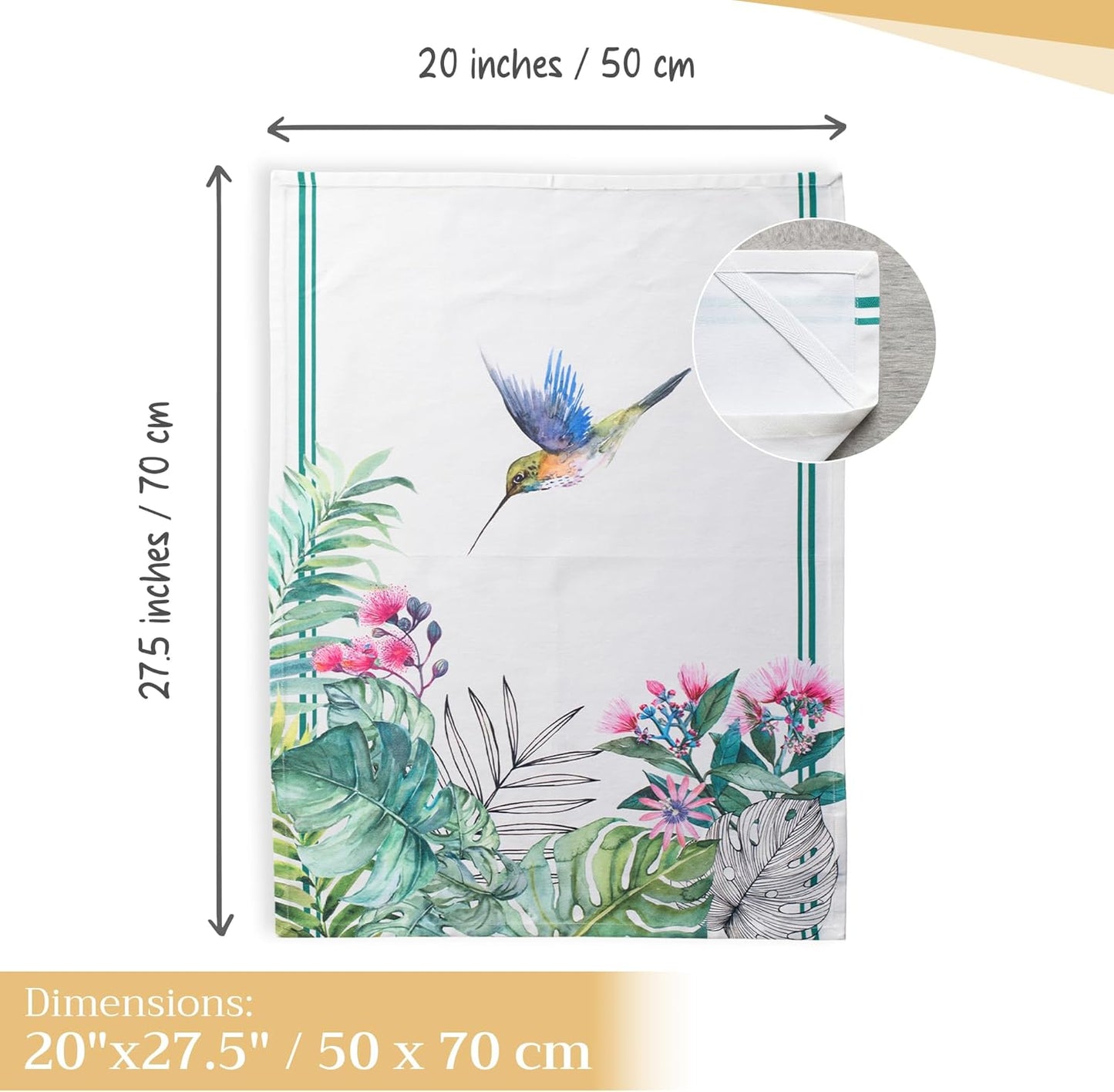 Maison d' Hermine Kitchen Towels Set of 3 100% Cotton 27.50" x 20" Reusable Cloth Tea Dish Towels Absorbent with Hanging Loop for Kitchen, Home, Dining, Cocktail Parties Spring/Summer (Tropiques)