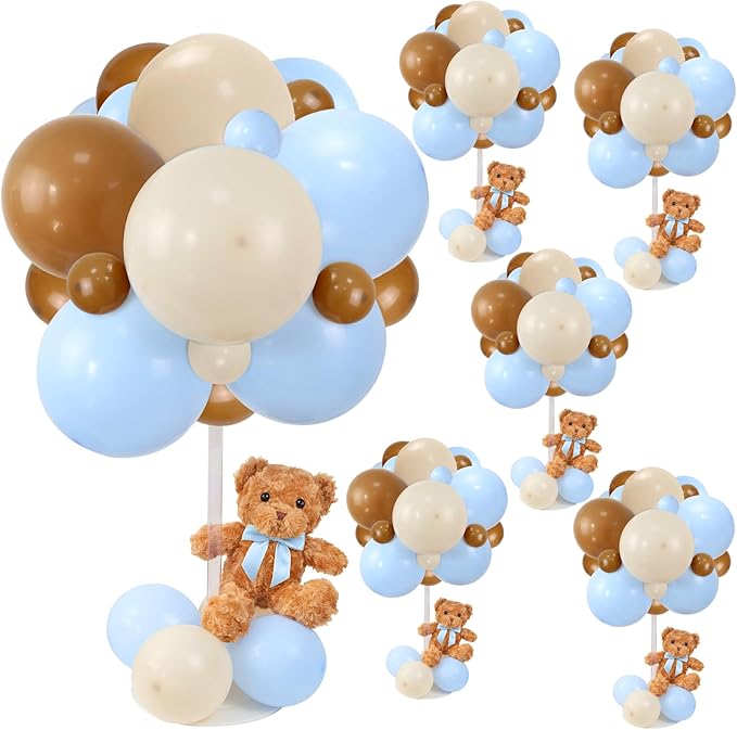 Acmee Bear Table Centerpieces for Baby Shower - Set of 6 Blue Bear Balloon Baby Shower Decorations Include Stuffed Bears B...