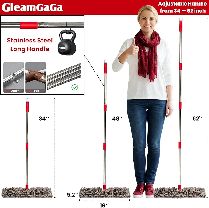 Microfiber Mops for Floor Cleaning, Flat Dust Mop with 4 Washable Pads, Dual-Sided Flip Mop for Wet & Dry Use, Extendable 62’’ Handle with Scraper, Floor Mops for Hardwood,Laminate,Vinyl,Kitchen,Tile