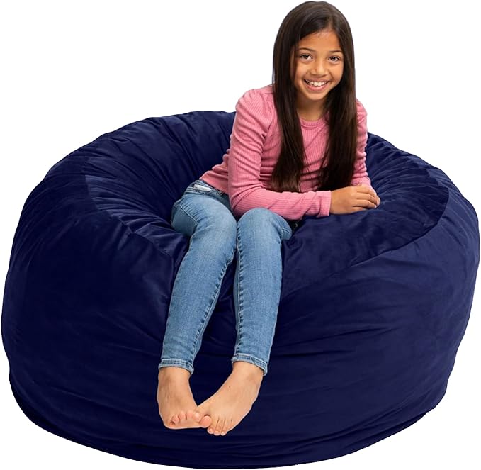 Ultimate Sack 4000 4-Foot Bean Bag Chair, Navy Suede Cover – Oversized Foam Lounger, Floor Seat, Small Sofa, or Couch Bed for Living Area, Gaming Room, or Reading Lounge
