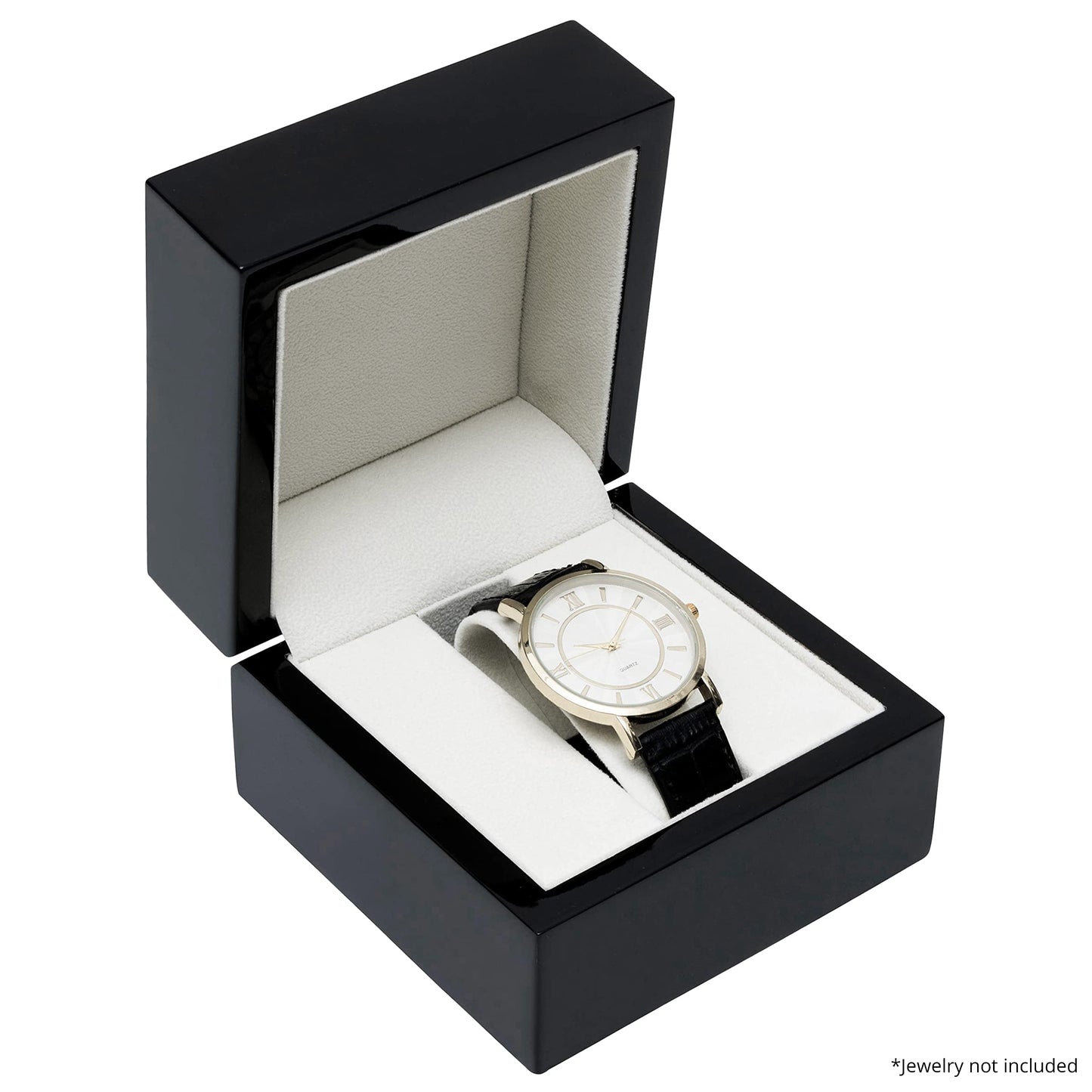 Noble Piano Wood Watch Gift Box - Luxury Single Watch Box - Comes with a Two Piece Packer and Ribbon (Black)