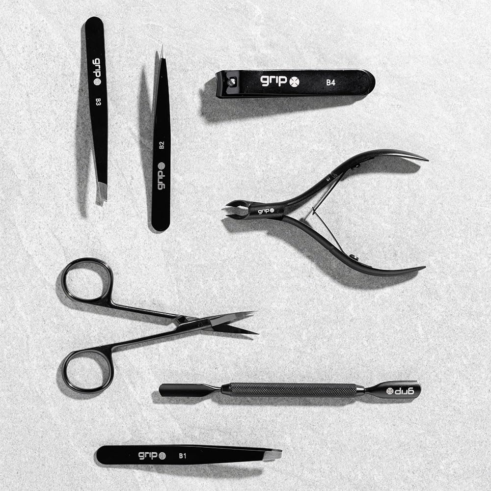 Grip Scissor Precision Matte Black MB5 - Stainless Steel Beauty Scissors for Brows, Facial Hair & Nail Trimming - Fine Tip for D