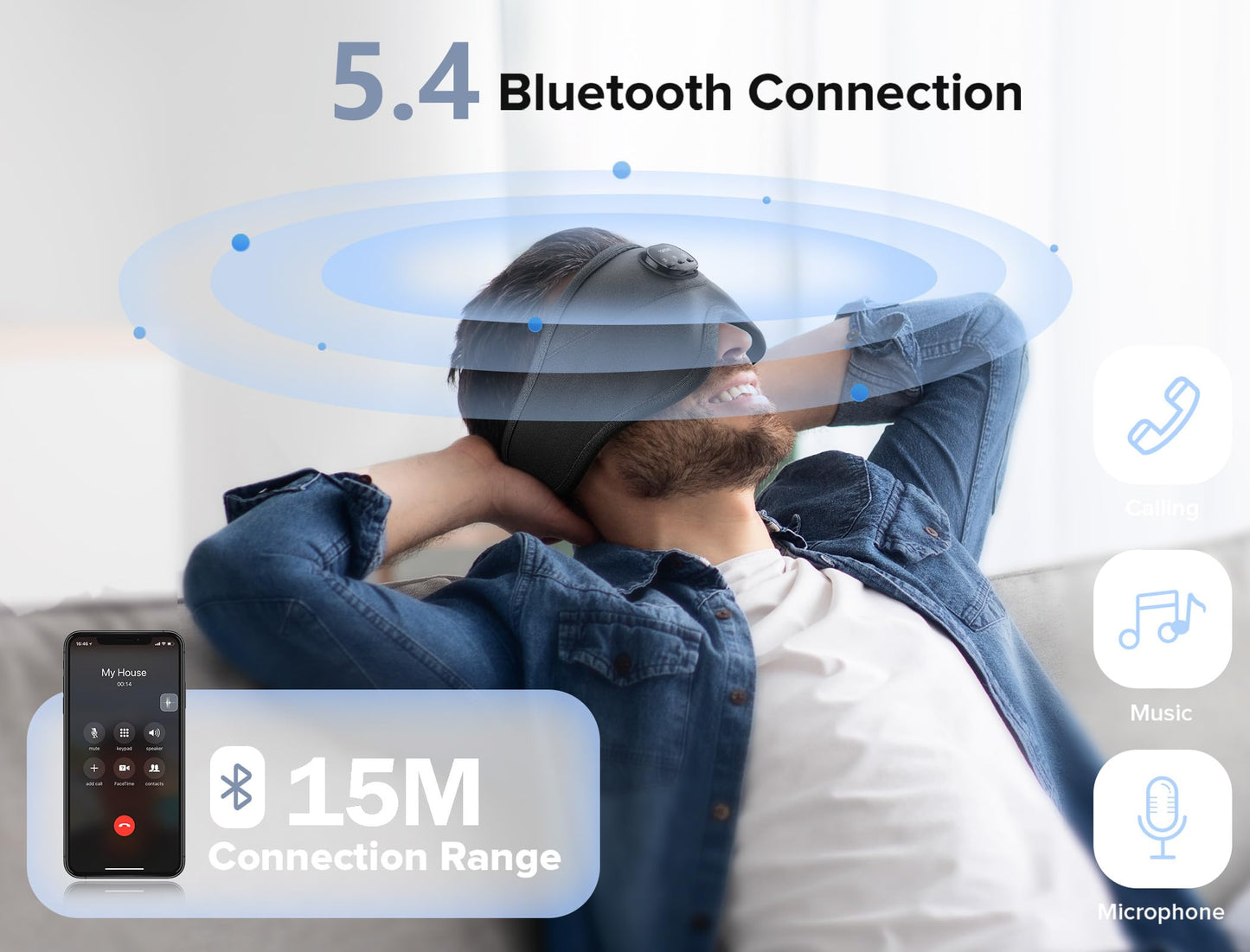 TOPOINT Sleep Mask with Bluetooth Headphones, 3D Eye Mask for Sleep Headphones with White Noise, Total Blackout, 5.4 Bluetooth, Timer, 15 Hours for Women Men, Travel, Meditation, Nap, CPAP Users