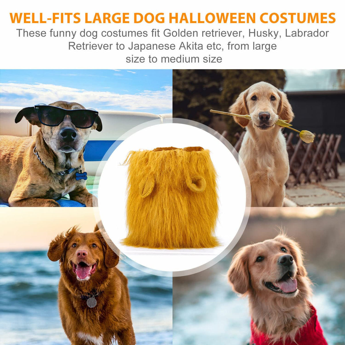 Lion Mane for Dog Costumes Realistic Funny Lion Wig for Medium Large Sized Dogs Halloween Pet Costume (Large, Light Brown)