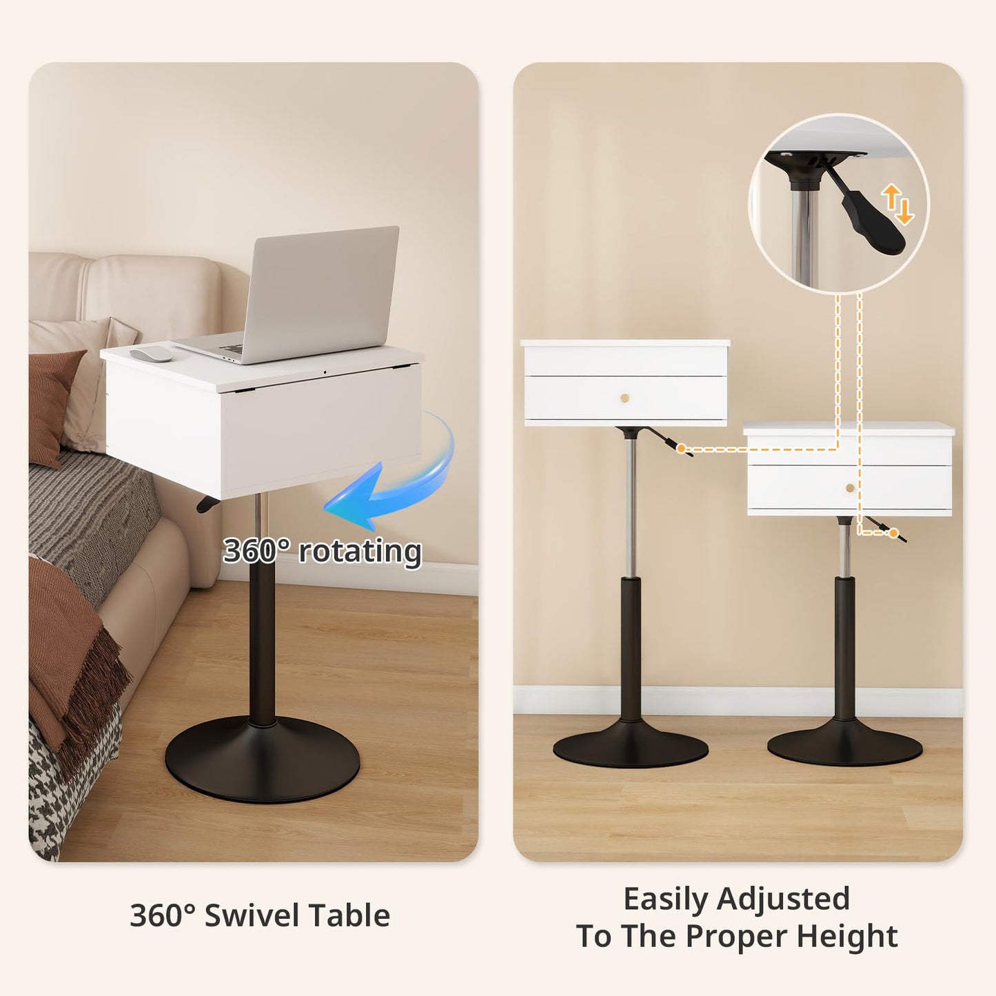 ARTETHYS Small Vanity Desk with Adjustable Height Rotating 3 in 1 Flip Top Makeup Vanity with Mirror and Lights Mini Corner White Dressing Table for Bedroom