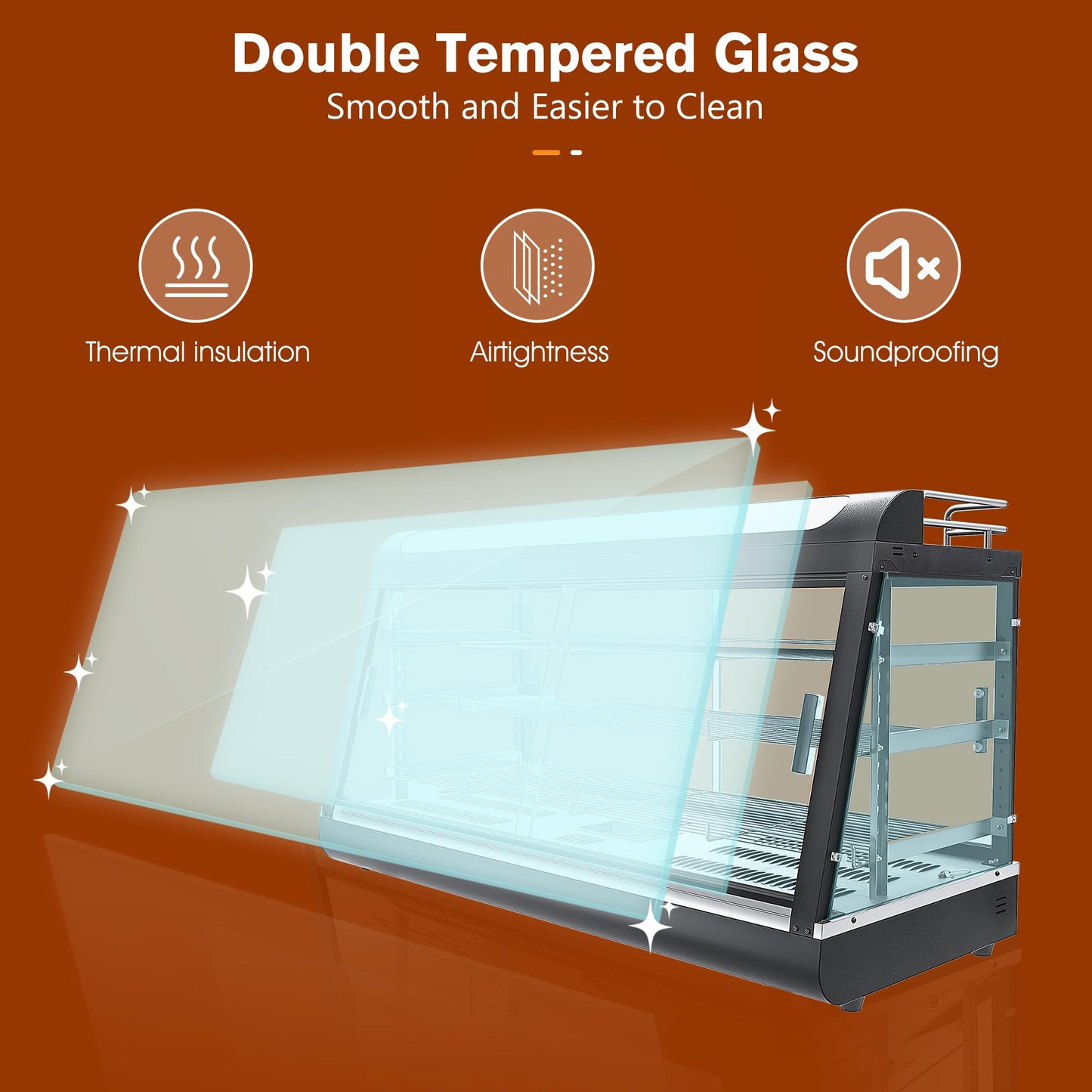 Whalefall Countertop Food Warmer with top Holder, 44 inch Commercial Food Warming Cabinet, tri-Color Lighting, w/Thermometer and Adjustable Thermostat for Cafeteria Kitchens Restaurants