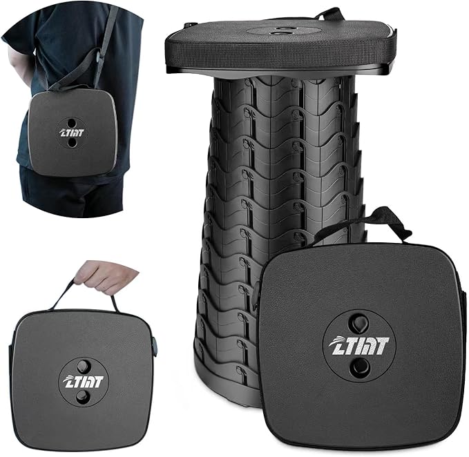 ZTMT Upgraded Square Folding Stool, Max Load Capacity 485lbs, Portable Collapsible Seat, Telescoping Foldable Stool for Camping,Fishing,Hiking,Travel