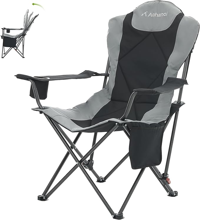 Aohanoi Camping Chairs, Portable Camp Chairs for Heavy People with Adjustable Angled Backrest, Outdoor Folding Camping Cha...