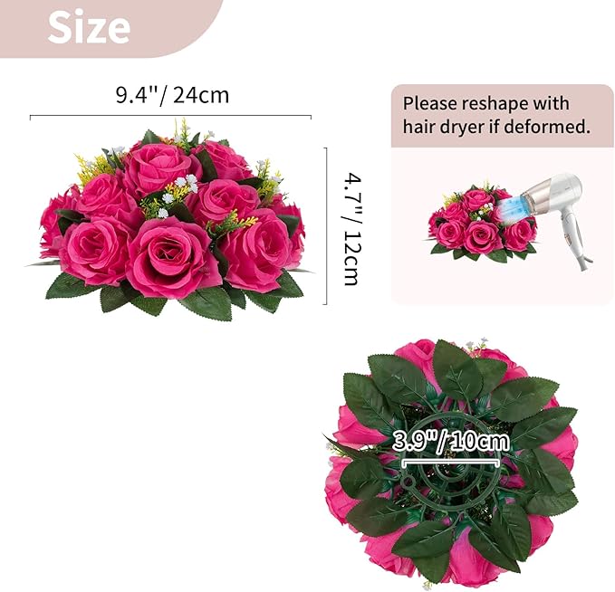 NUPTIO Flower Ball for Table Centerpieces: 6 Pcs Hot Pink Artificial Rose Kissing Balls for Wedding Party Valentine Tables - Faux Silk Floral Arrangements for Home Dining Event Decorations