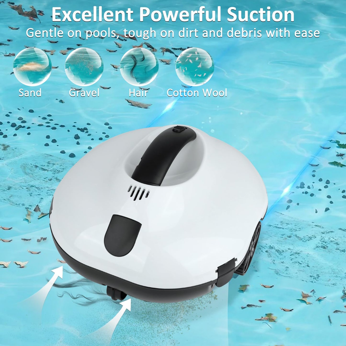 TCEUMIK 130 Mins Runtime Cordless Robotic Pool Cleaner Portable Lightweight Automatic Vacuum Self-Parking 5200mAH Fast Charging Powerful for Above-Ground Swimming Pool up to 861Sq.ft (White)