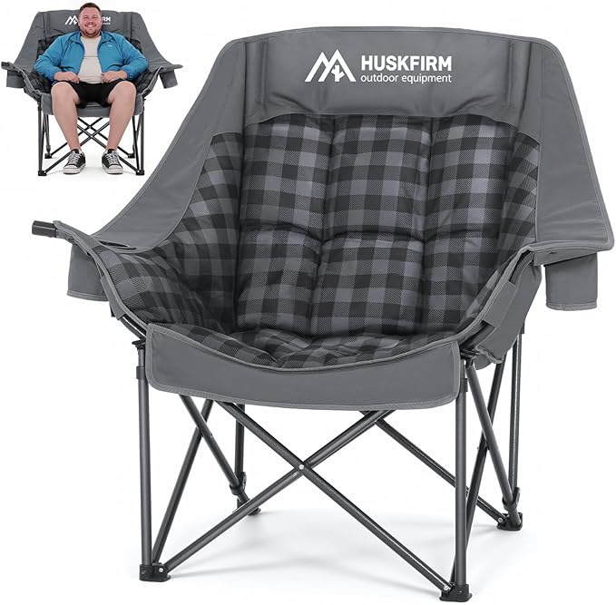 Huskfirm Oversized Camping Chairs for Adults Folding Padded Camping Chair Heavy Duty XL Camping Chair - 400LBS Support Law...