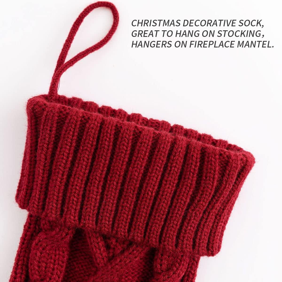 Spencer 18 Inches Knit Christmas Stocking Large Size Knitted Xmas Stocking Gifts Cable Knitted Stockings Fireplace Hanging Stockings for Family Holiday Xmas Party Decorations (Green/Burgundy/White)