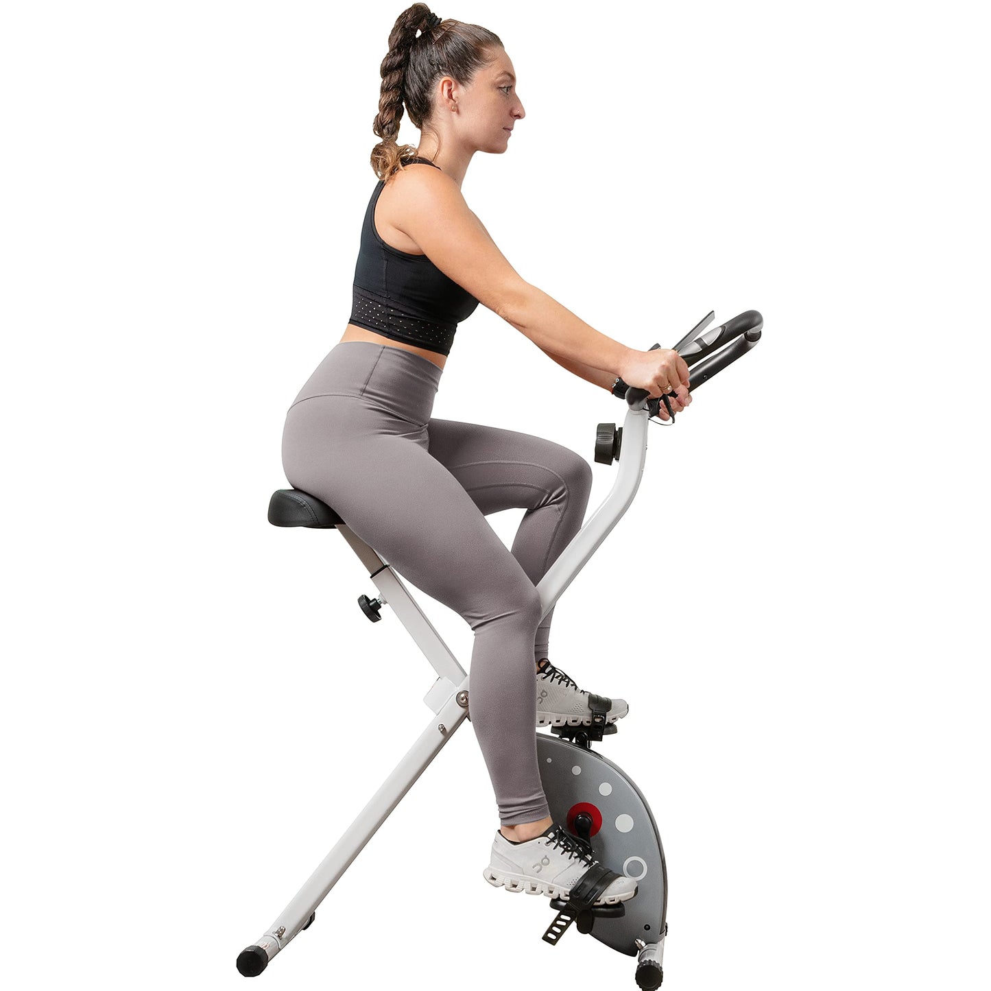 Sunny Health & Fitness Comfort XL Ultra Cushioned Seat Folding Exercise Bike with Device Holder, Gray - SF-B2989