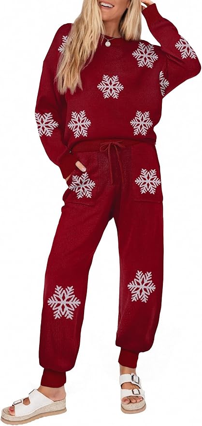 Ekouaer Women's 2 Piece Lounge Set Long Sleeve Knit Pajamas Sweatsuit Jogger Pant Outfits With Pockets S-XXL