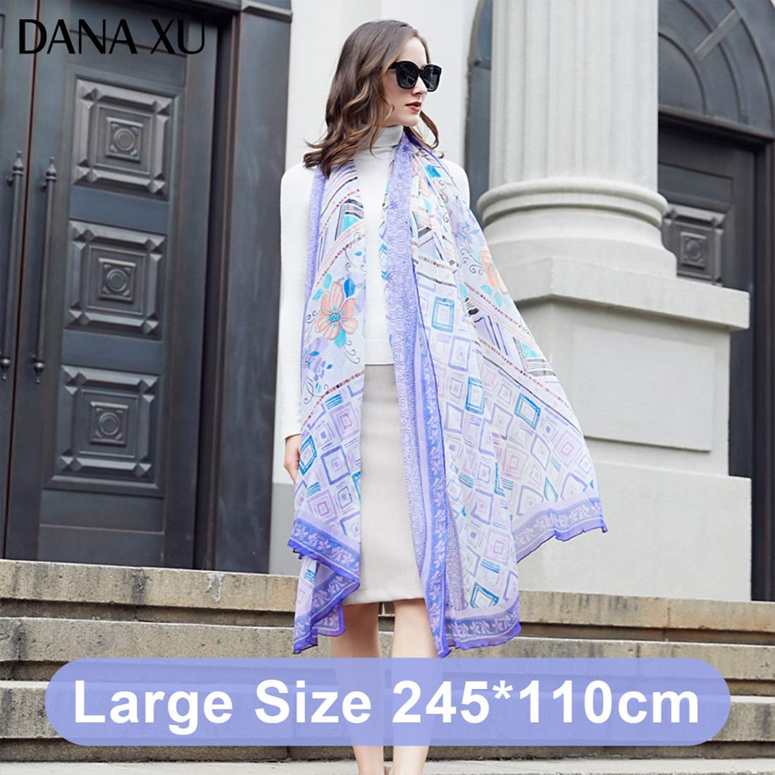 DANA XU 100% Pure Silk Large Size Georgette Crinkle Women Summer Shawls and Wraps for weddings