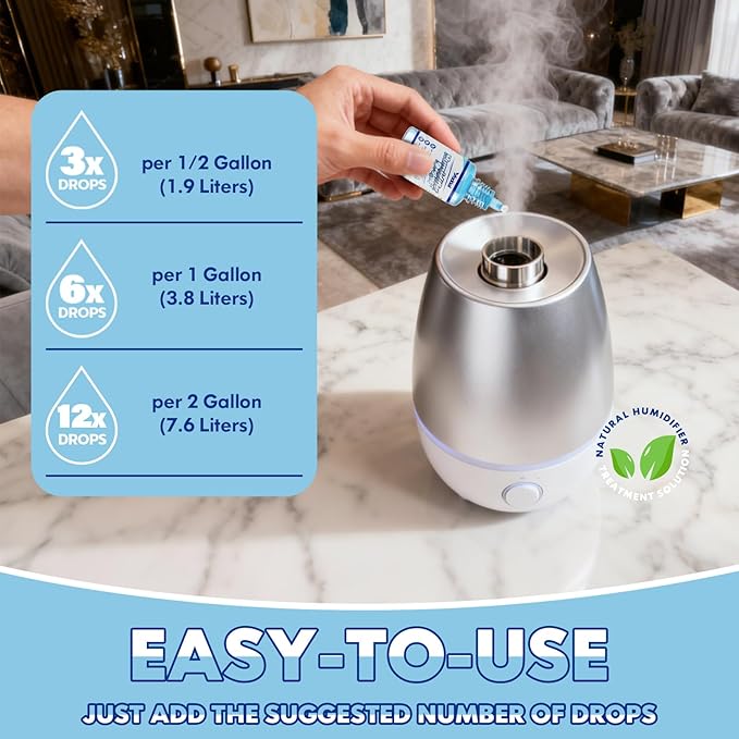 [5 Pack] Humidifier Cleaner Drops, Humidifier Water Treatment Cleaning Solution for All Makes & Models - Slows Buildup & Scaling - Deeply Cleans & Deodorizes Water - 500+ Day Supply