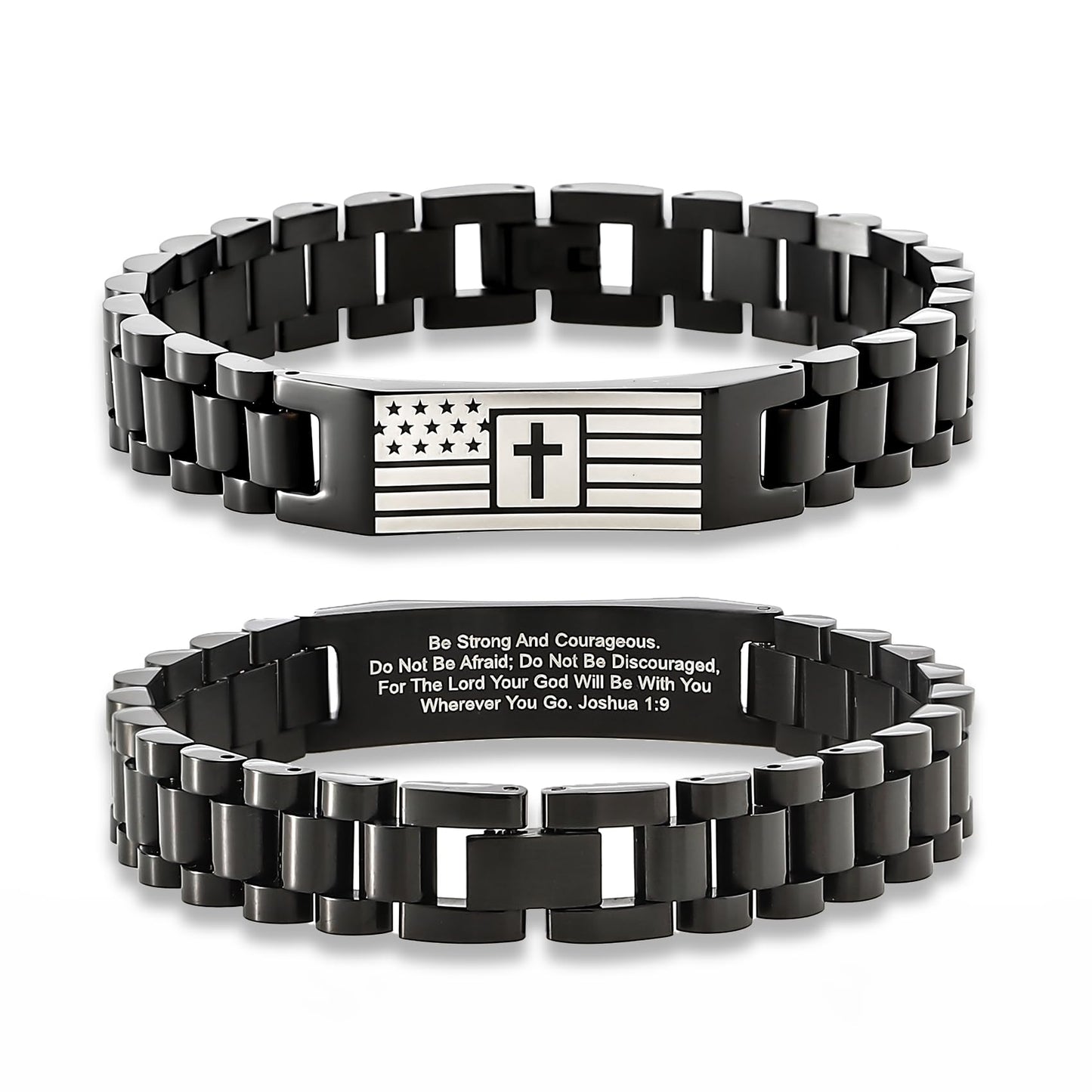 HSM Christian Bracelet for Men– Men’s Bracelet with Bible Verse, Faith & Patriotic Stainless Steel Bracelets for Men, Religious Gift for Husband, Dad, Son – Adjustable Custom Fit