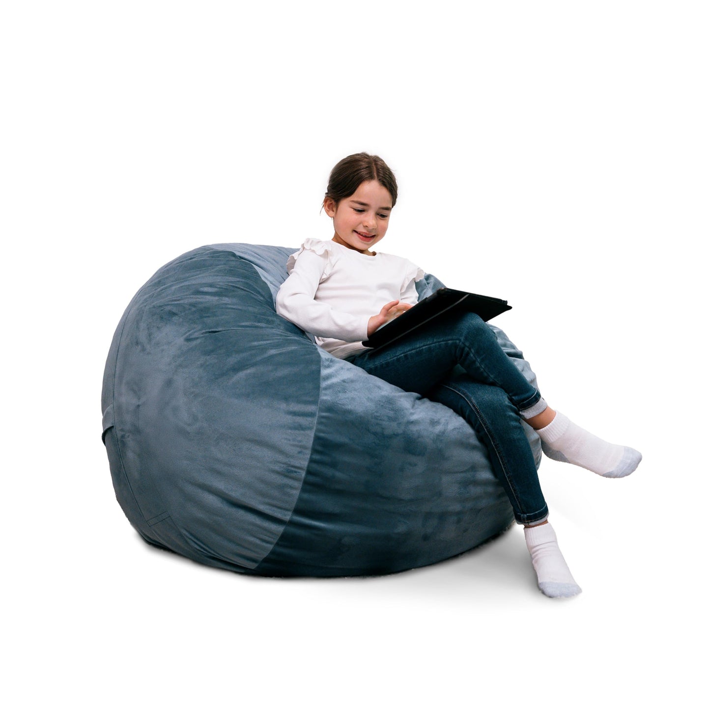 Big Joe Little Big Fuf Foam Filled Bean Bag Chair, Slate Blue Plush Soft Polyester