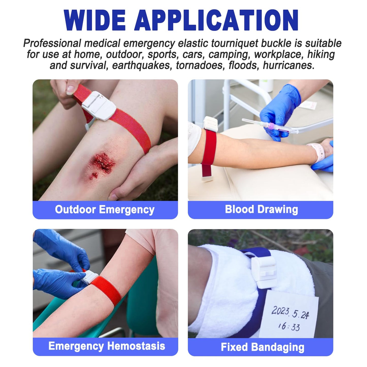 6Pcs Tourniquets, Emergency Tourniquet Buckle Band, Elastic First Aid Tourniquets, Single-Handed Application for Home Outdoor Sport Camping Hiking Emergency (6Pcs-Colorful)