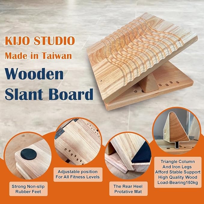 KIJO Studio Professional Wooden Calf Stretcher Slant Board 550 lbs Weight Capacity 16-Angle Adjustable Incline Calf Stretch Slant Board for Calf Stretching Exercise Squat & Physical Therapy Non-Slip