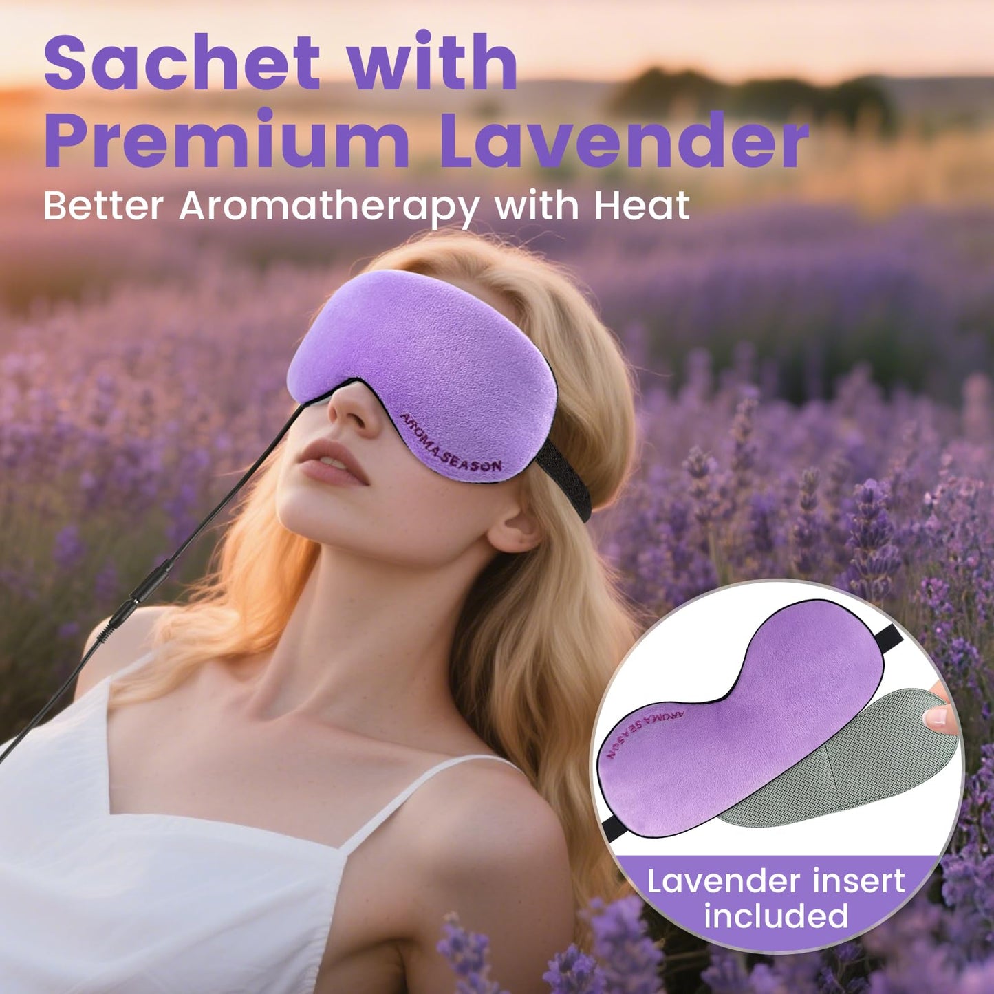 Aroma Season Heated Eye Mask, Warm Eye Compress for Dry Eyes MGD Stye Blephartitis Sinus Migraine, Graphene Heating Element with Natural Lavender Pack