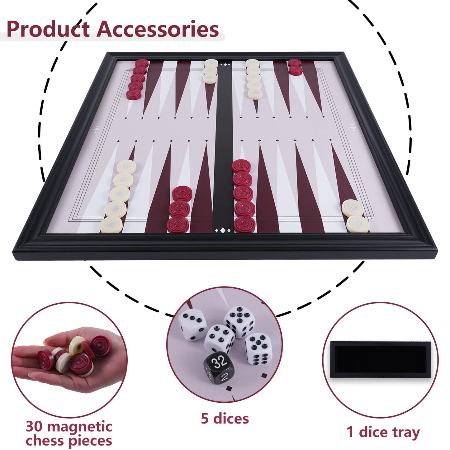 Qryovsa 17.6 in Hanging Wall Backgammon Sets for Adults, Backgammon Board Game for 2 Players, Checkers & Dice Set, Wooden Board Games, Portable Travel Strategy Backgammon Game Sets